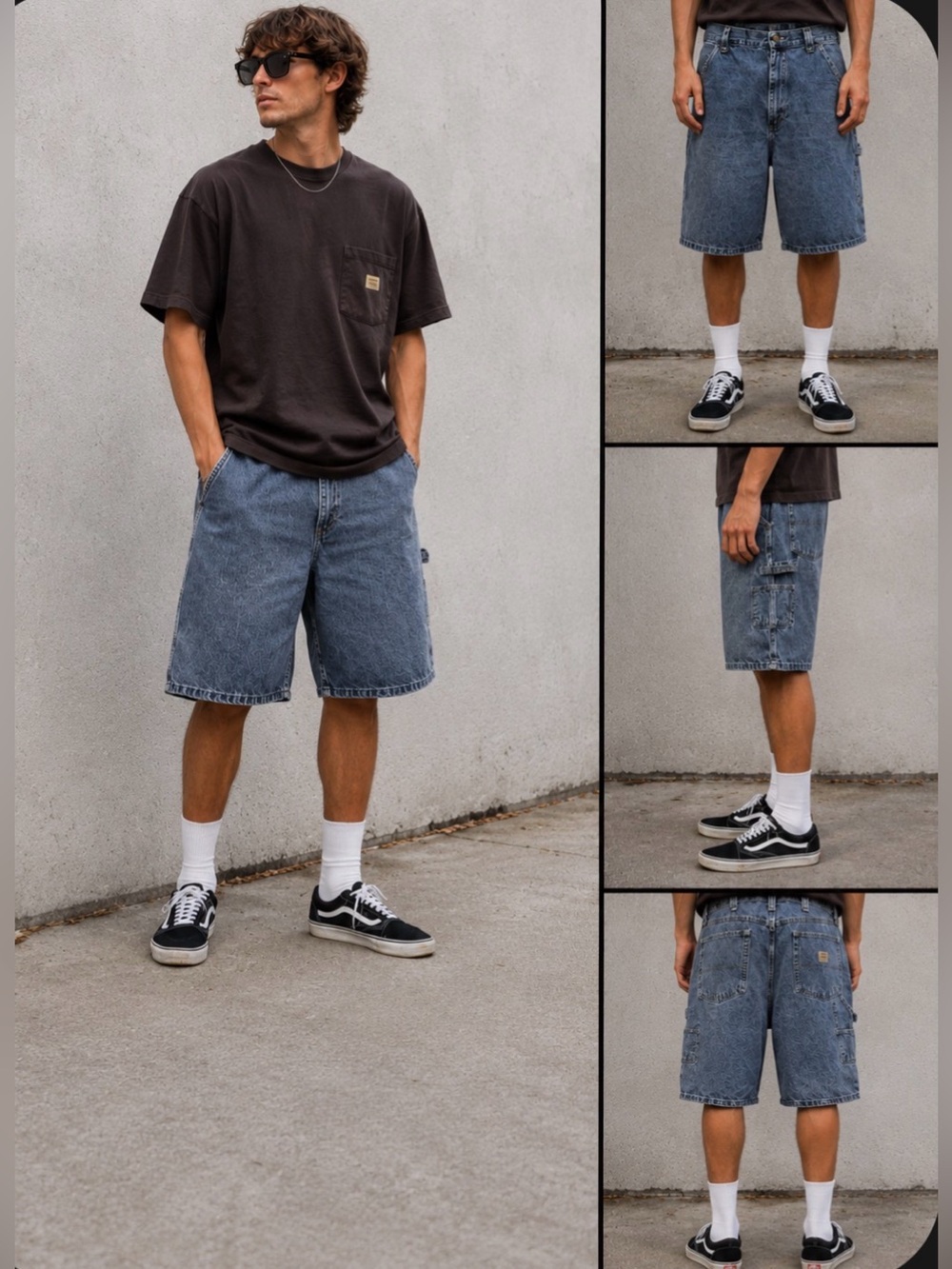 Men's VTG Dark Blue Denim 100% Cotton Utility Carpenter Shorts Waist 38